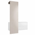 Set d'ingresso Carlton, pannello appendiabiti, cassettiera e specchio, bianco opaco/grigio sabbia lucido