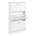 Scarpiera Slim in Legno MDF con 3 Ante Ribaltabili, Maniglie in Metallo, 63x24x115 cm, Colore Bianco Frassinato