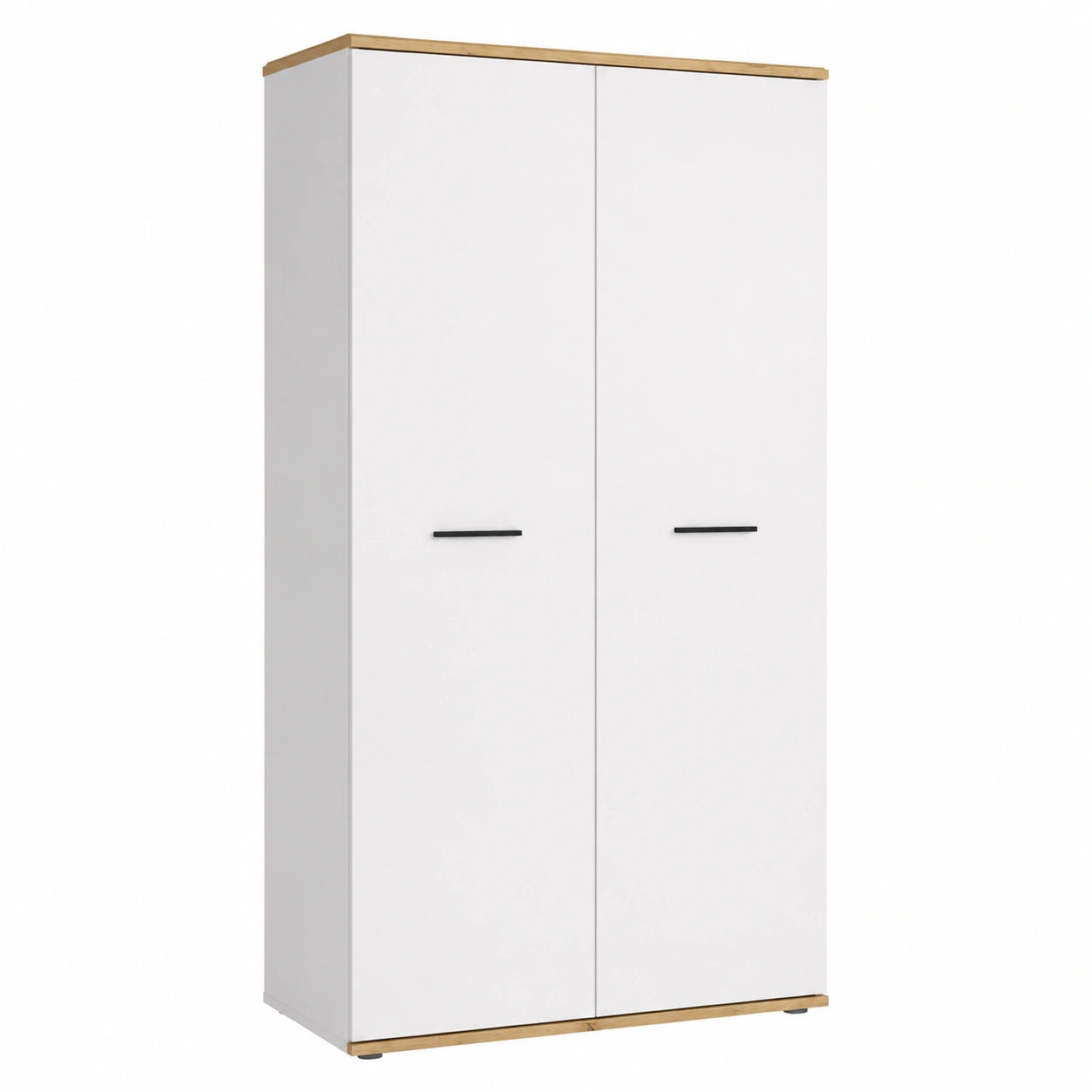 Scarpiera in Laminato Bianco e Rovere con 8 Ripiani e 2 Cassetti - 90x195x38 cm