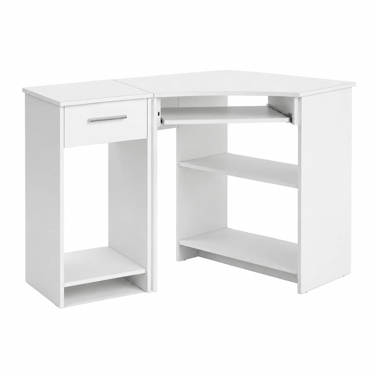 Scrivania Angolare Vicco Odin con Armadio PC e Vano per Tastiera, Bianco, 83x76 cm