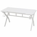Scrivania Gaming Ergonomica 160x60cm in Carbonio con Porta Cuffie e Bevande - Bianco