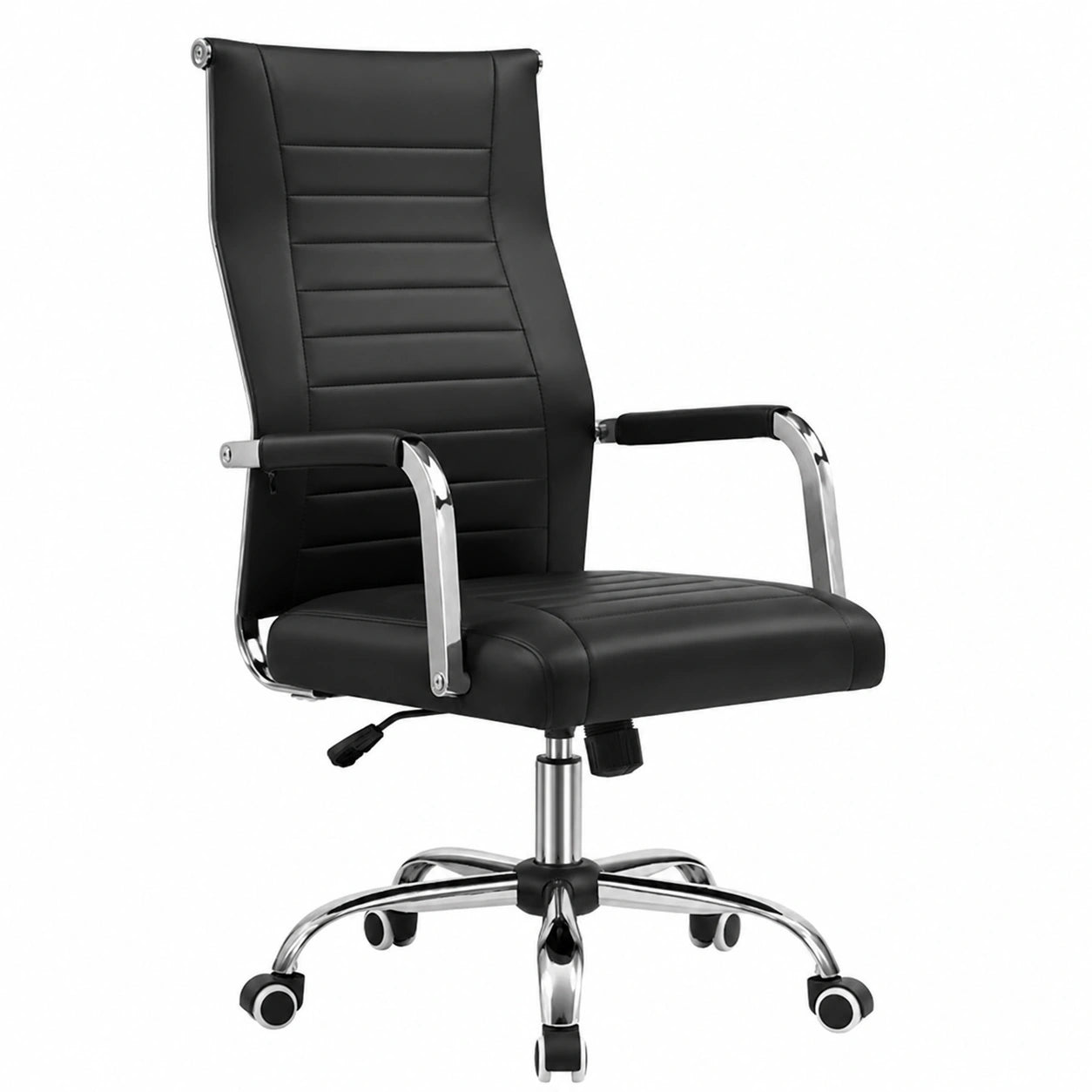 Sedia Ergonomica in Pelle Sintetica con Schienale Alto e Rotelle Girevoli 360° di Yaheetech, Regolabile in Altezza, Capacità 136 KG, Colore Nero