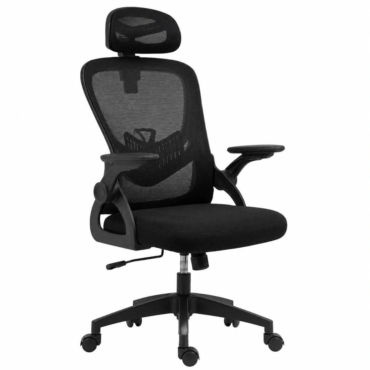 Sedia Ufficio Ergonomica Nera con Altezza Regolabile e Braccioli Ripiegabili