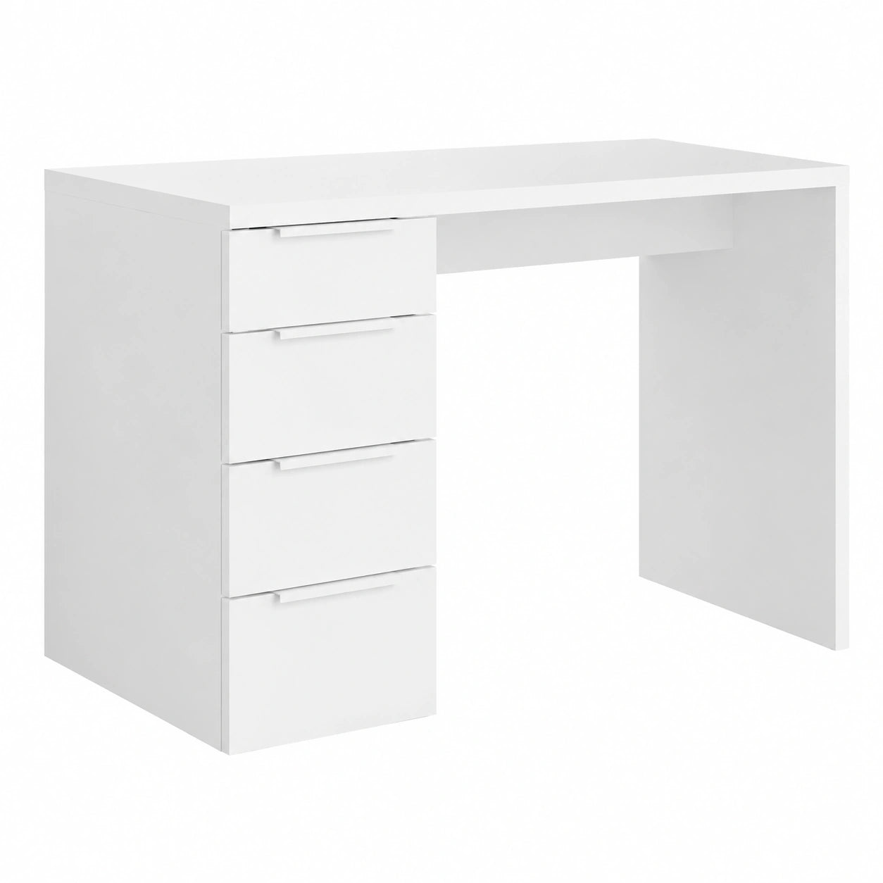 Scrivania in Legno Ufficio con 4 Cassetti, 110x60x75,5 cm, Bianco Lucido