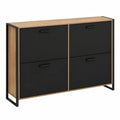 Scarpiera Moderna a 4 Ante, Nero e Legno, Capacità 24 Paia, per Ingresso e Soggiorno, L114xF24xH83 cm