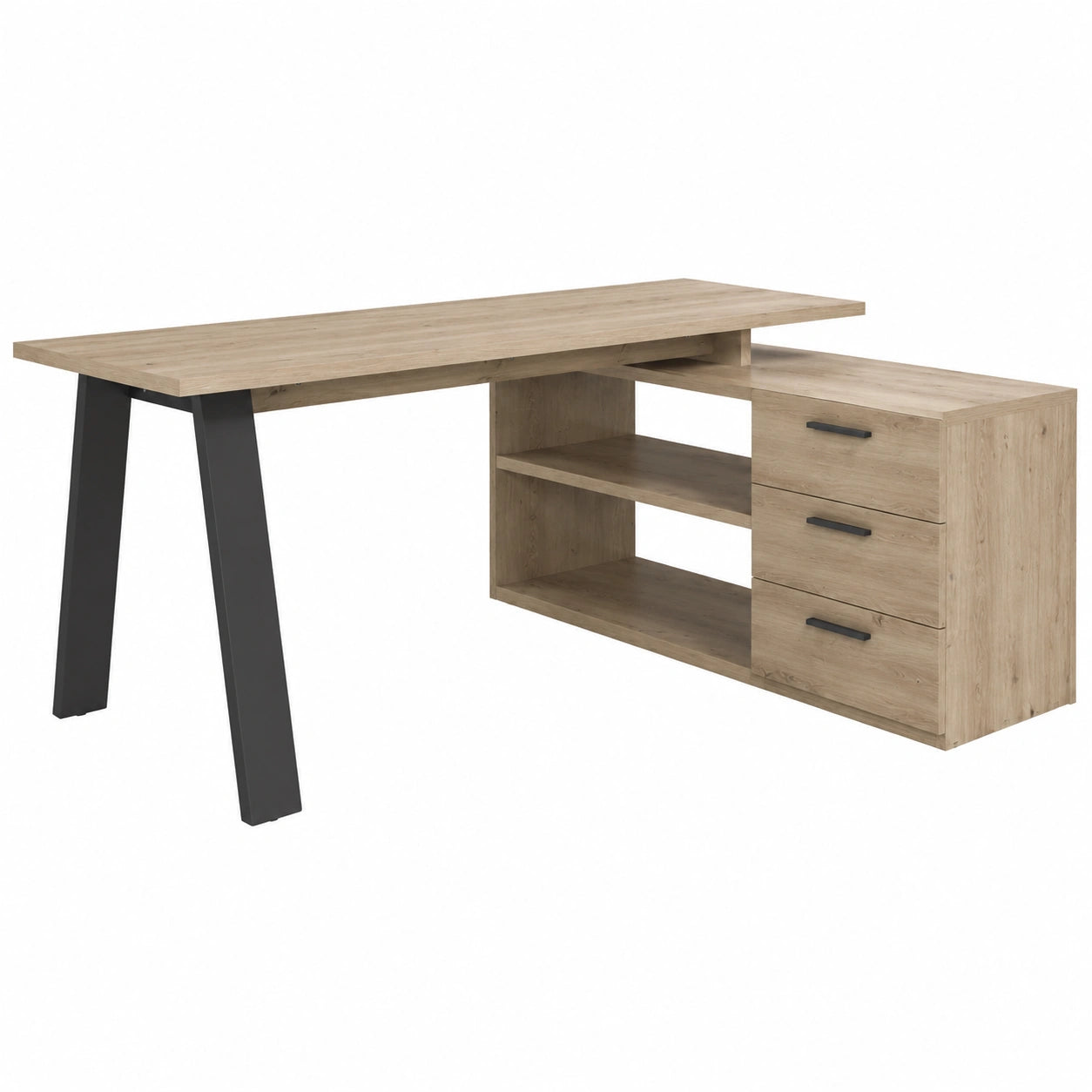 Scrivania Angolare Moderna con Cassetti e Vani, Elegante per Ufficio, Rovere Melato