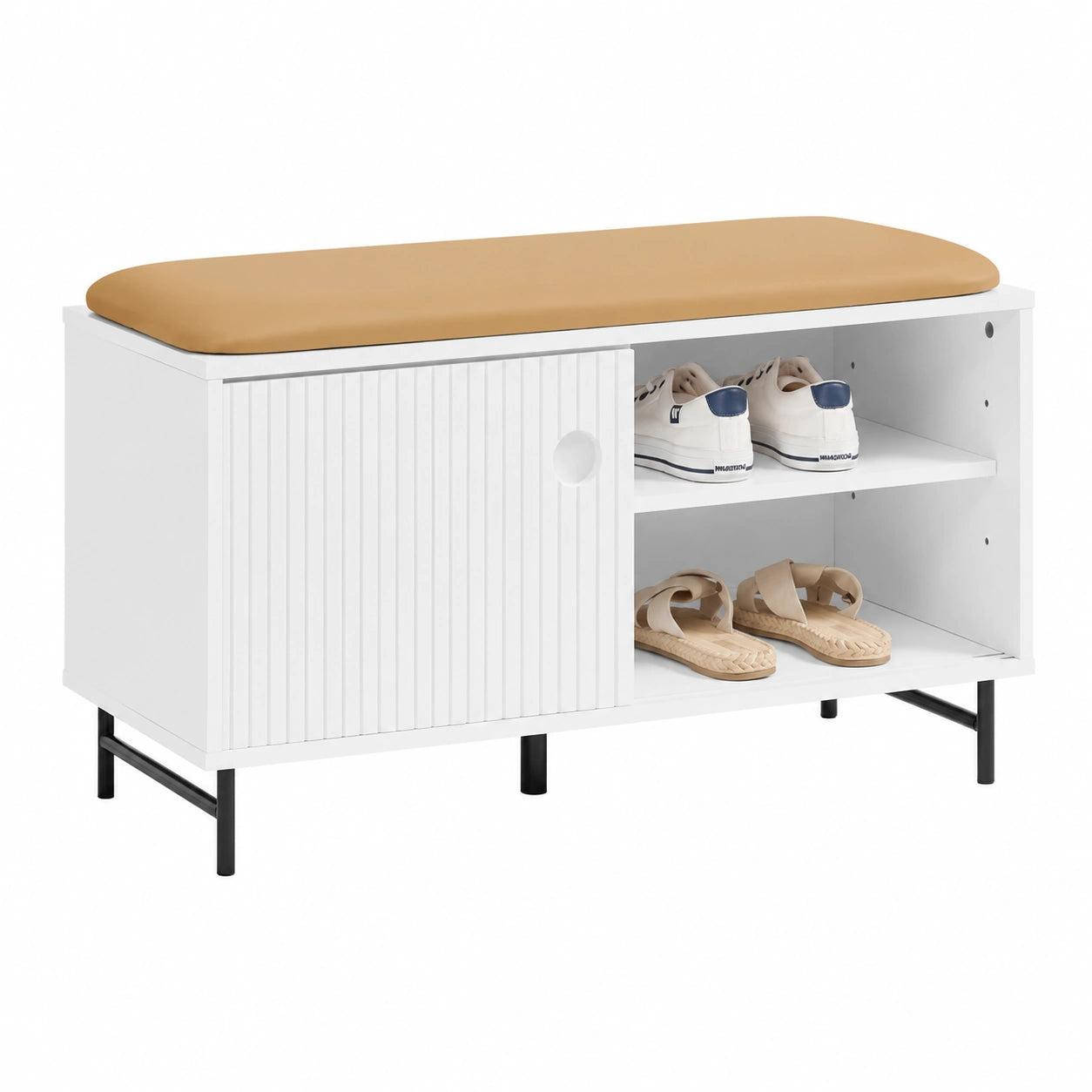 SoBuy Panca Salvaspazio con Scarpiera e Ante Scorrevoli, 85x37x49cm, Bianco