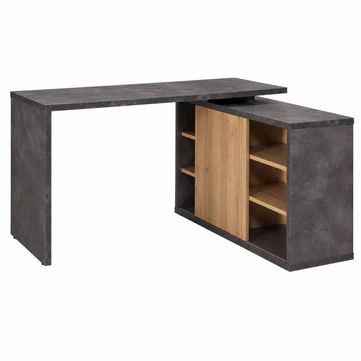Scrivania Angolare con Libreria Integrata, Rovere e Grigio Tadao, 150x74x120 cm, Made in Italy