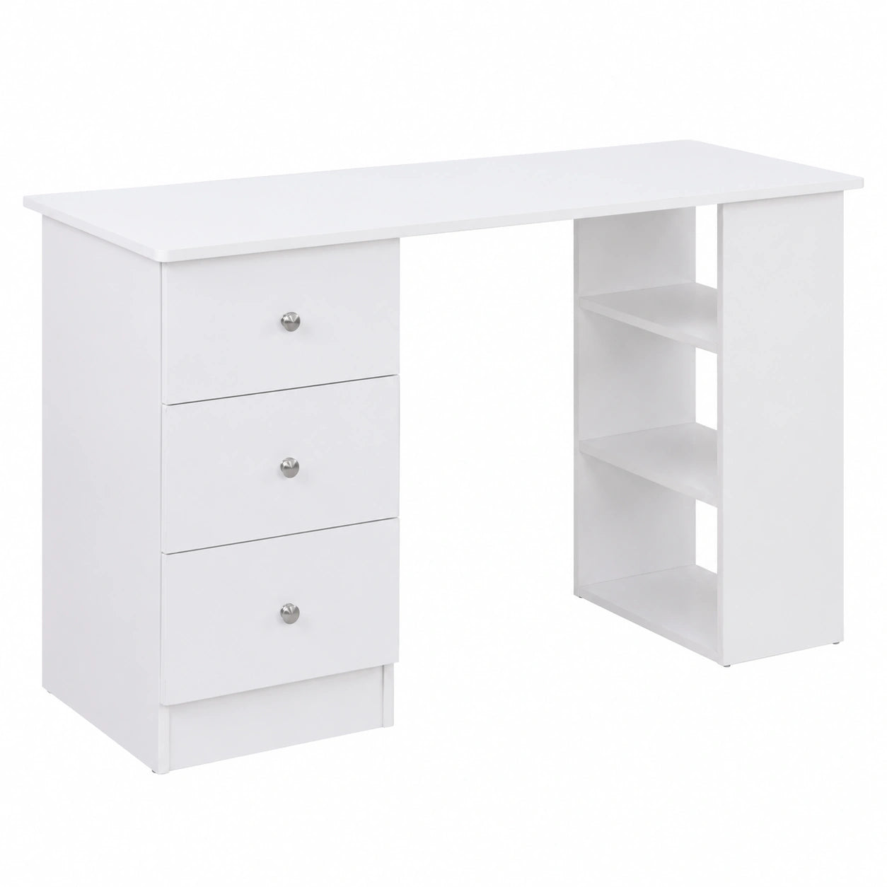 Scrivania Ufficio con Cassettiera e Ripiani, Legno Bianco 120x49x72cm