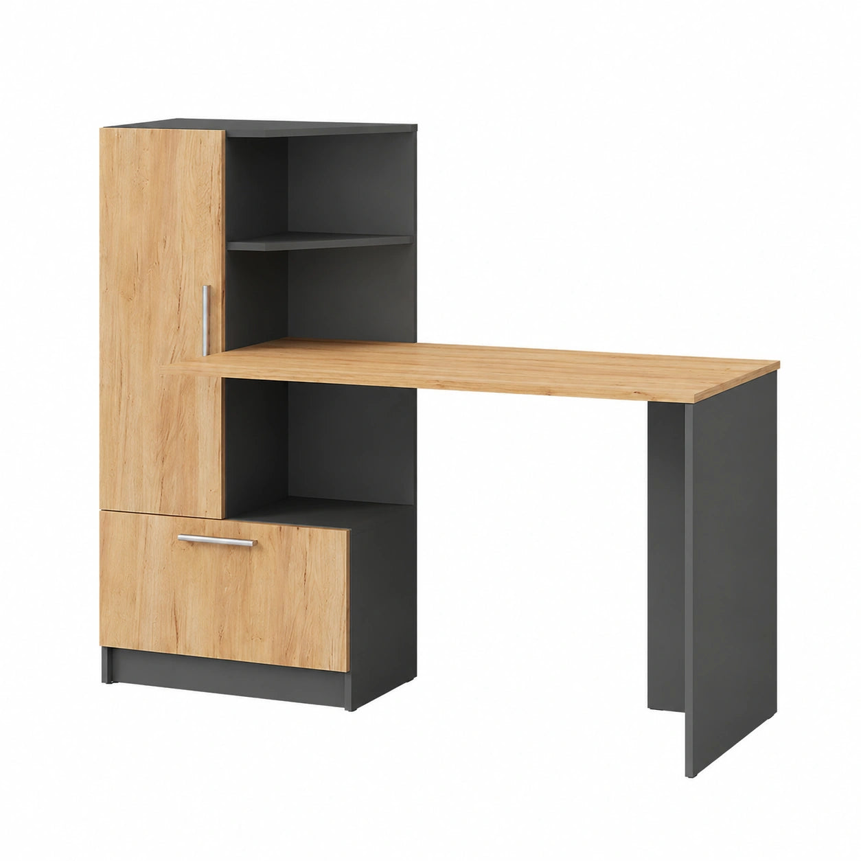 Scrivania Moderna Lorena in Antracite e Rovere Dorato, 150x120 cm, con 2 Ante