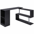 Scrivania Angolare Moderna in Legno Nero con Ripiani S, 140x120x78 cm