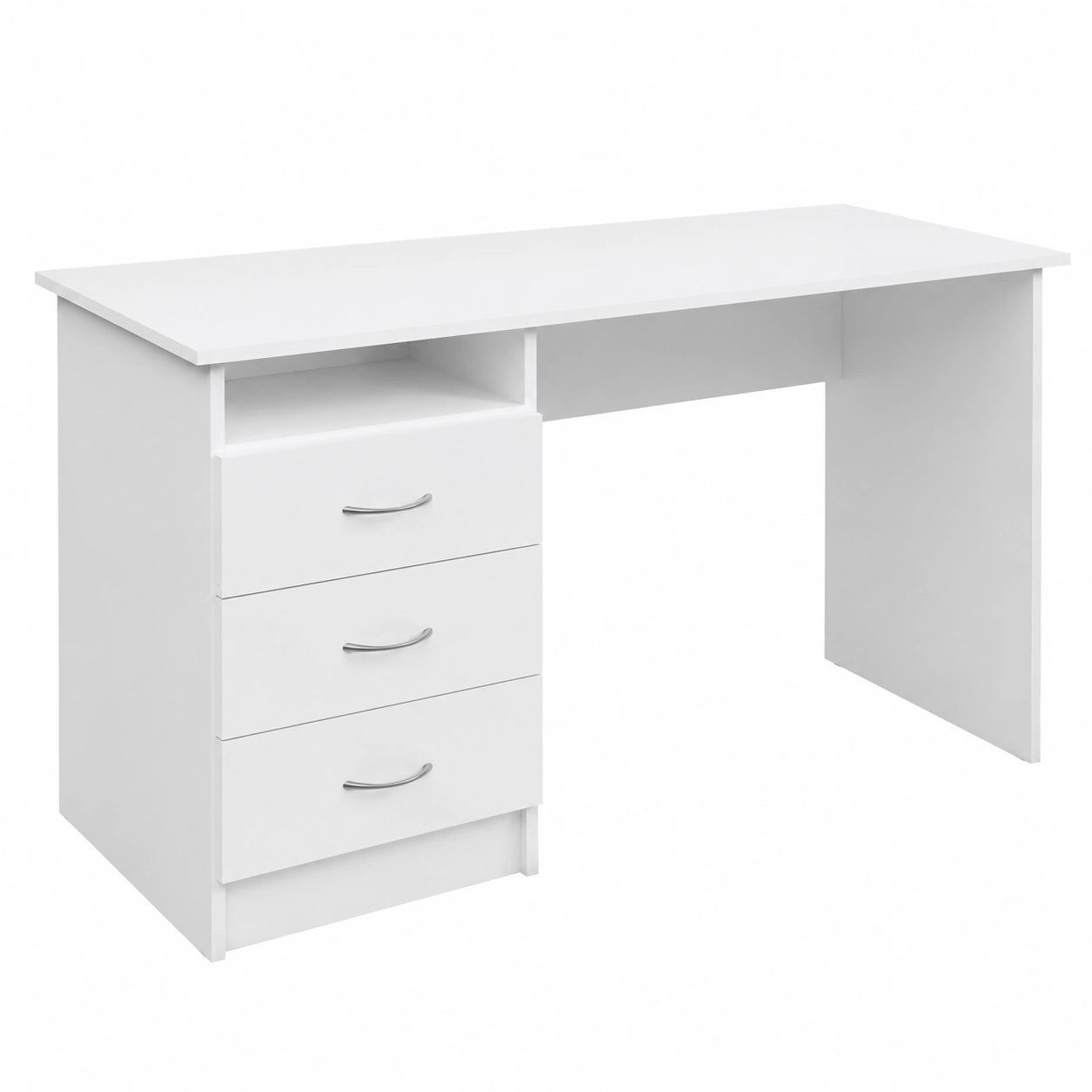 Scrivania Moderna Bianchi con Cassetti e Ripiano Aperto per Ufficio e Casa
